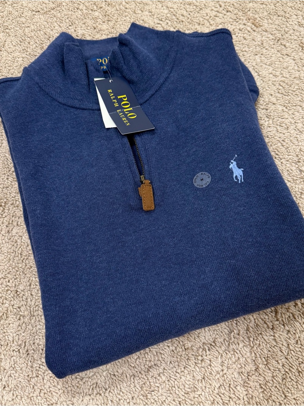 Polo Ralph Lauren Quarter Zip Navy Pullover Sweater Men's Size Medium NWT